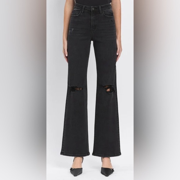 Velvet Black Distressed Wide Leg Jeans Size 28 NWT - Picture 1 of 11